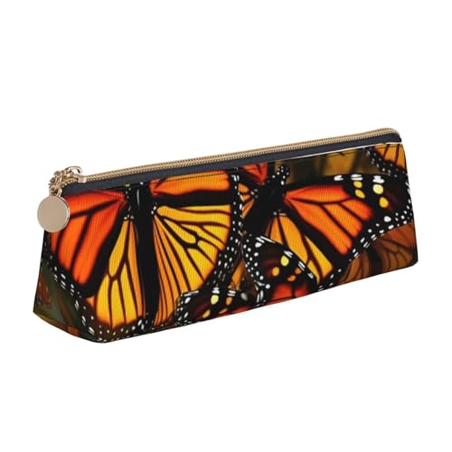 LHDGBNV Leder-Federmäppchen, stilvolles Federmäppchen, schlankes Federmäppchen mit Reißverschluss, Monarch-Schmetterlinge, Kosmetiktasche für Arbeit, Büro von LHDGBNV