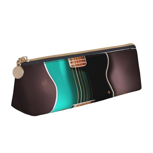 LHDGBNV Leder-Federmäppchen, stilvolles Federmäppchen, schlankes Federmäppchen mit Reißverschluss, Musikgrün, Gitarre, Kosmetiktasche, Make-up-Tasche für Arbeit, Büro von LHDGBNV