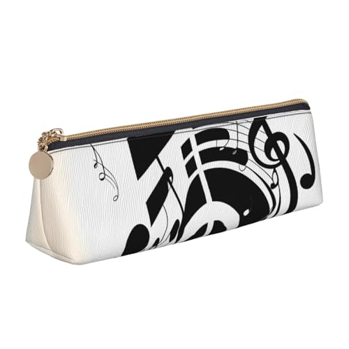LHDGBNV Leder-Federmäppchen, stilvolles Federmäppchen, schlankes Federmäppchen mit Reißverschluss, Musiknoten, Kosmetiktasche, Make-up-Tasche für Arbeit, Büro von LHDGBNV