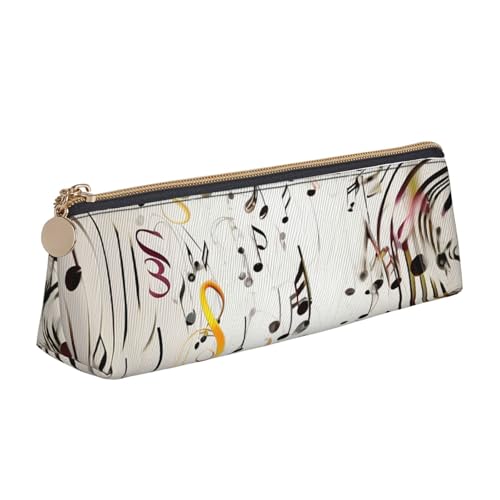 LHDGBNV Leder-Federmäppchen, stilvolles Federmäppchen, schlankes Federmäppchen mit Reißverschluss, Musiknoten-Druck, Kosmetiktasche, Make-up-Tasche für Arbeit, Büro von LHDGBNV