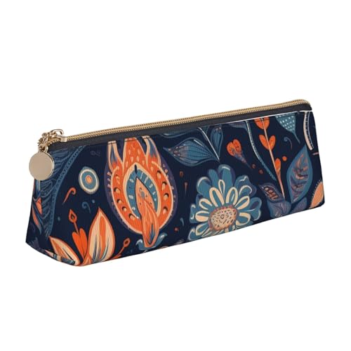 LHDGBNV Leder-Federmäppchen, stilvolles Federmäppchen, schlankes Federmäppchen mit Reißverschluss, Orange und Blau, Kosmetiktasche für Arbeit, Büro von LHDGBNV