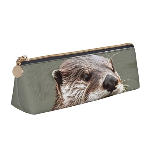 LHDGBNV Leder-Federmäppchen, stilvolles Federmäppchen, schlankes Federmäppchen mit Reißverschluss, Ottertier-Kosmetiktasche, Make-up-Tasche für Arbeit, Büro von LHDGBNV