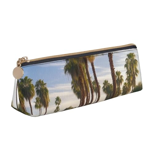 LHDGBNV Leder-Federmäppchen, stilvolles Federmäppchen, schlankes Federmäppchen mit Reißverschluss, Palme, Golfplatz, Kosmetiktasche, Make-up-Tasche für Arbeit, Büro von LHDGBNV