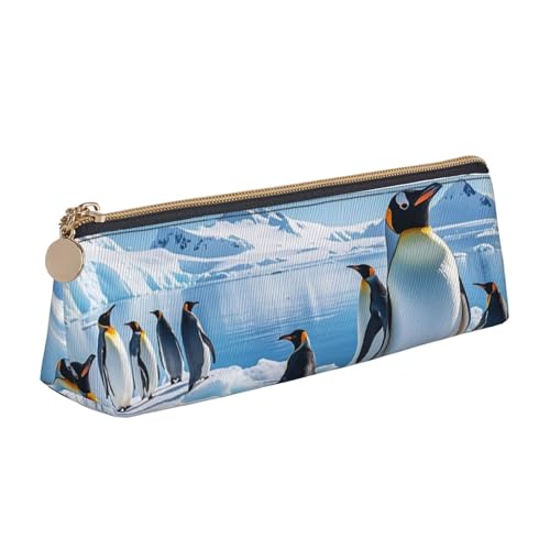 LHDGBNV Leder-Federmäppchen, stilvolles Federmäppchen, schlankes Federmäppchen mit Reißverschluss, Pinguin, Antarktis, Eis, Kosmetik, Make-up-Tasche für Arbeit, Büro von LHDGBNV