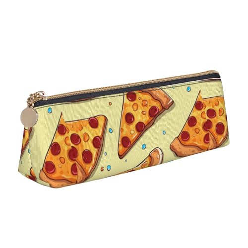 LHDGBNV Leder-Federmäppchen, stilvolles Federmäppchen, schlankes Federmäppchen mit Reißverschluss, Pizzascheiben-Muster, Kosmetiktasche, Make-up-Tasche für Arbeit, Büro von LHDGBNV