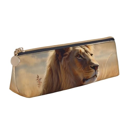 LHDGBNV Leder-Federmäppchen, stilvolles Federmäppchen, schlankes Federmäppchen mit Reißverschluss, Prärie Löwe, Kosmetiktasche, Make-up-Tasche für Arbeit, Büro von LHDGBNV