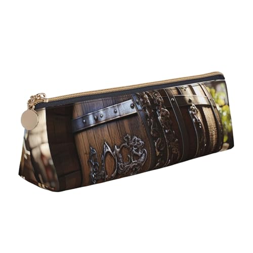 LHDGBNV Leder-Federmäppchen, stilvolles Federmäppchen, schlankes Federmäppchen mit Reißverschluss, Rotweinfass, Kosmetiktasche, Make-up-Tasche für Arbeit, Büro von LHDGBNV