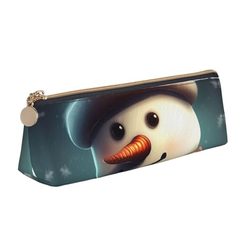 LHDGBNV Leder-Federmäppchen, stilvolles Federmäppchen, schlankes Federmäppchen mit Reißverschluss, Schneemann mit Hut, Kosmetiktasche, Make-up-Tasche für Arbeit, Büro von LHDGBNV