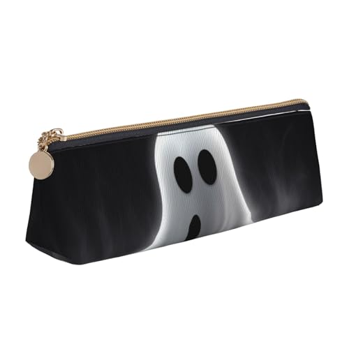 LHDGBNV Leder-Federmäppchen, stilvolles Federmäppchen, schlankes Federmäppchen mit Reißverschluss, Schwarz und Halloween-Geist-Kosmetik-Make-up-Tasche für Arbeit, Büro von LHDGBNV