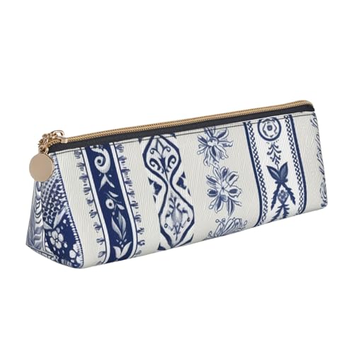 LHDGBNV Leder-Federmäppchen, stilvolles Federmäppchen, schlankes Federmäppchen mit Reißverschluss, Set mit blauer Stickerei, Kosmetiktasche, Make-up-Tasche für Arbeit, Büro von LHDGBNV