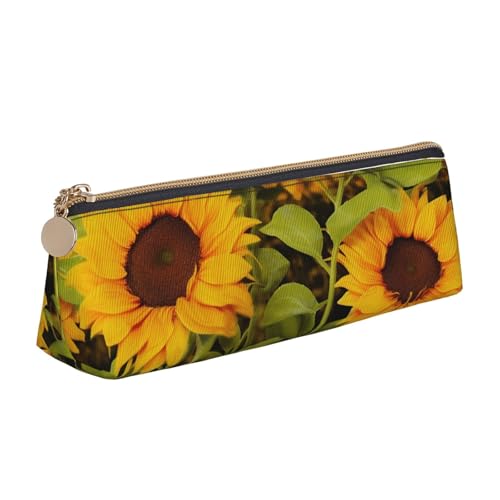 LHDGBNV Leder-Federmäppchen, stilvolles Federmäppchen, schlankes Federmäppchen mit Reißverschluss, Sonnenblume, Kosmetiktasche für Arbeit, Büro von LHDGBNV