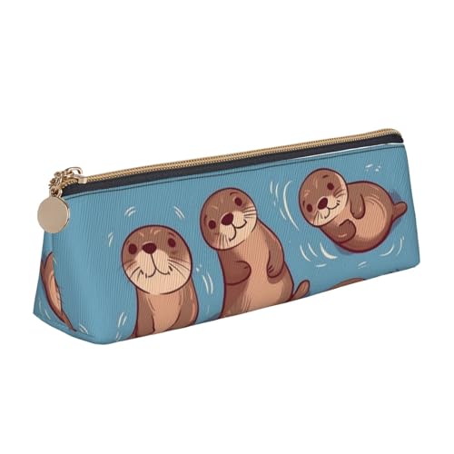 LHDGBNV Leder-Federmäppchen, stilvolles Federmäppchen, schlankes Federmäppchen mit Reißverschluss, Tier, niedlich, braun, Otter, Kosmetiktasche, Make-up-Tasche für Arbeit, Büro von LHDGBNV