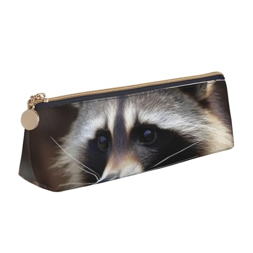 LHDGBNV Leder-Federmäppchen, stilvolles Federmäppchen, schlankes Federmäppchen mit Reißverschluss, Waschbär-Kosmetik-Make-up-Tasche für Arbeit, Büro von LHDGBNV