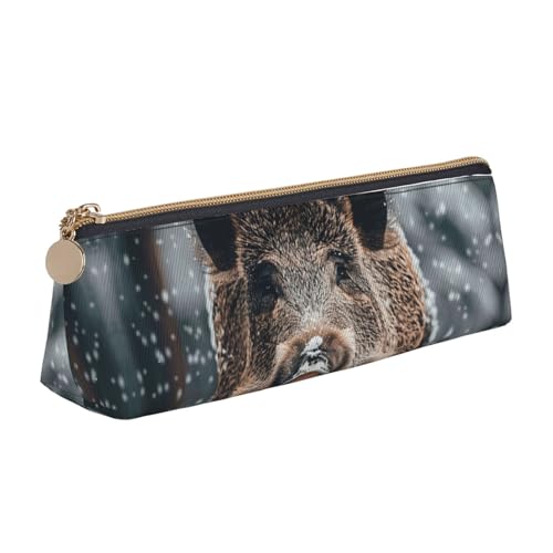 LHDGBNV Leder-Federmäppchen, stilvolles Federmäppchen, schlankes Federmäppchen mit Reißverschluss, Wildschwein-Kosmetik-Make-up-Tasche für Arbeit, Büro von LHDGBNV