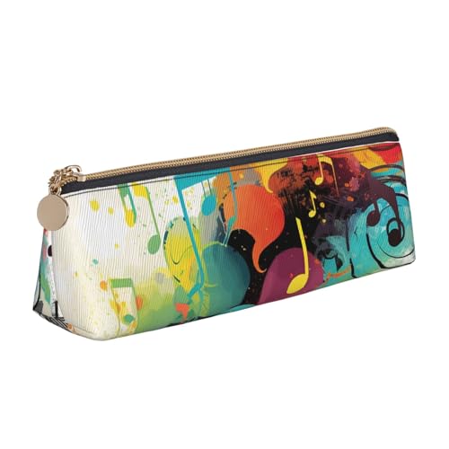 LHDGBNV Leder-Federmäppchen, stilvolles Federmäppchen, schlankes Federmäppchen mit Reißverschluss, abstraktes Musik-Thema, Kosmetiktasche für Arbeit, Büro von LHDGBNV