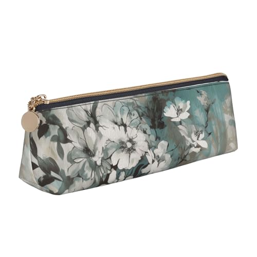 LHDGBNV Leder-Federmäppchen, stilvolles Federmäppchen, schlankes Federmäppchen mit Reißverschluss, bemaltes Blumenmuster, Kosmetiktasche, Make-up-Tasche für Arbeit, Büro von LHDGBNV