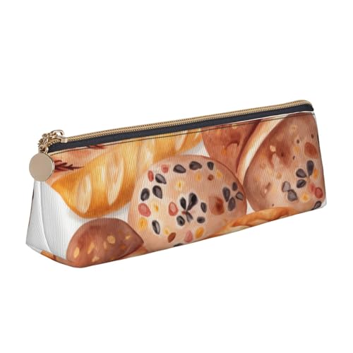 LHDGBNV Leder-Federmäppchen, stilvolles Federmäppchen, schlankes Federmäppchen mit Reißverschluss, bemaltes Brot, Kosmetiktasche, Make-up-Tasche für Arbeit, Büro von LHDGBNV