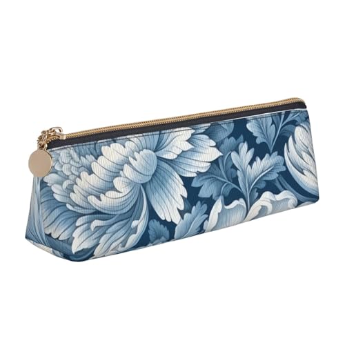LHDGBNV Leder-Federmäppchen, stilvolles Federmäppchen, schlankes Federmäppchen mit Reißverschluss, blau-weißes Blumenmuster, Kosmetiktasche, Make-up-Tasche für Arbeit, Büro von LHDGBNV