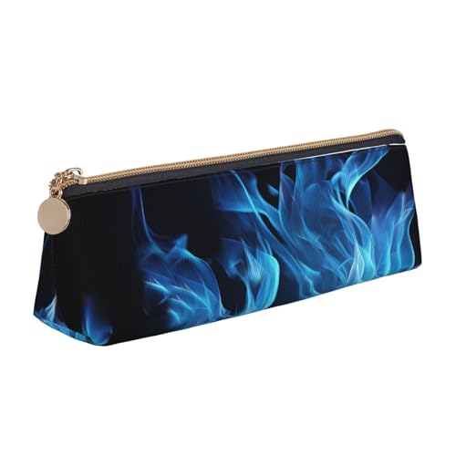 LHDGBNV Leder-Federmäppchen, stilvolles Federmäppchen, schlankes Federmäppchen mit Reißverschluss, blaue Flamme, Kosmetiktasche für Arbeit, Büro von LHDGBNV