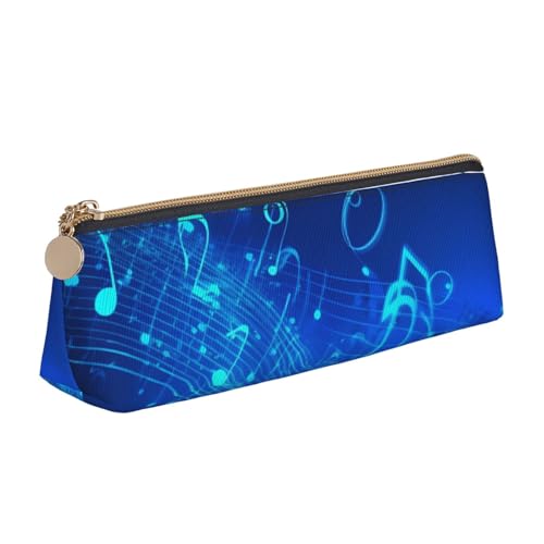 LHDGBNV Leder-Federmäppchen, stilvolles Federmäppchen, schlankes Federmäppchen mit Reißverschluss, blaue Musiknoten, Kosmetiktasche, Make-up-Tasche für Arbeit, Büro von LHDGBNV