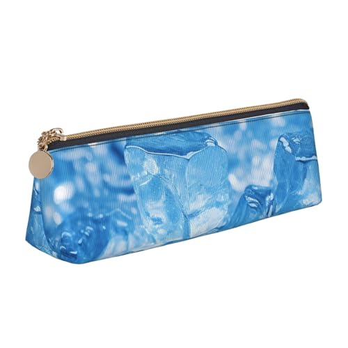 LHDGBNV Leder-Federmäppchen, stilvolles Federmäppchen, schlankes Federmäppchen mit Reißverschluss, blauer Eiswürfelhintergrund, Kosmetiktasche, Make-up-Tasche für Arbeit, Büro von LHDGBNV