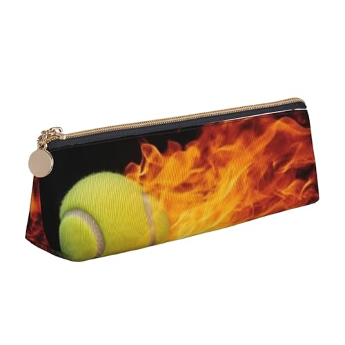 LHDGBNV Leder-Federmäppchen, stilvolles Federmäppchen, schlankes Federmäppchen mit Reißverschluss, brennendes Tennisbilder, Kosmetiktasche, Make-up-Tasche für Arbeit, Büro von LHDGBNV