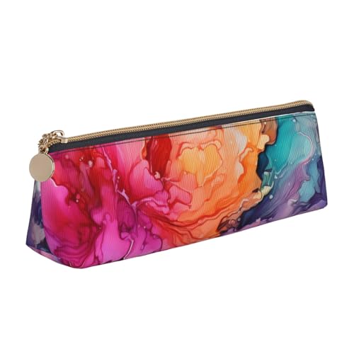 LHDGBNV Leder-Federmäppchen, stilvolles Federmäppchen, schlankes Federmäppchen mit Reißverschluss, bunte Aquarellmalerei, Kosmetiktasche, Make-up-Tasche für Arbeit, Büro von LHDGBNV