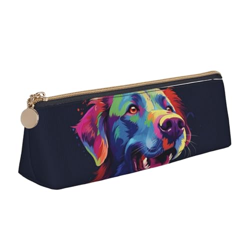 LHDGBNV Leder-Federmäppchen, stilvolles Federmäppchen, schlankes Federmäppchen mit Reißverschluss, bunte Hunde-Kosmetik-Make-up-Tasche für Arbeit und Büro von LHDGBNV