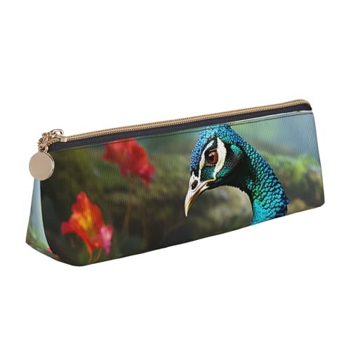 LHDGBNV Leder-Federmäppchen, stilvolles Federmäppchen, schlankes Federmäppchen mit Reißverschluss, bunter Pfau, Kosmetiktasche für Arbeit, Büro von LHDGBNV