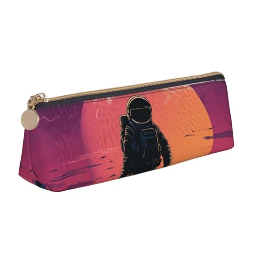 LHDGBNV Leder-Federmäppchen, stilvolles Federmäppchen, schlankes Federmäppchen mit Reißverschluss, coole Astronauten-Kosmetik-Make-up-Tasche für Arbeit und Büro von LHDGBNV