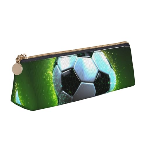 LHDGBNV Leder-Federmäppchen, stilvolles Federmäppchen, schlankes Federmäppchen mit Reißverschluss, coole Fußball-Kosmetik-Make-up-Tasche für Arbeit und Büro von LHDGBNV