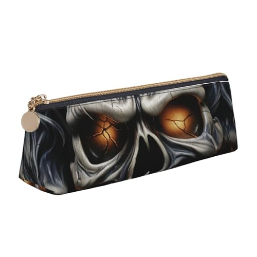LHDGBNV Leder-Federmäppchen, stilvolles Federmäppchen, schlankes Federmäppchen mit Reißverschluss, coole Kosmetiktasche mit Totenkopf, Kosmetiktasche für Arbeit, Büro von LHDGBNV