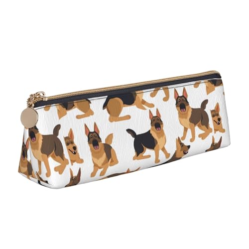 LHDGBNV Leder-Federmäppchen, stilvolles Federmäppchen, schlankes Federmäppchen mit Reißverschluss, deutscher Schäferhund, Kosmetiktasche für Arbeit, Büro von LHDGBNV