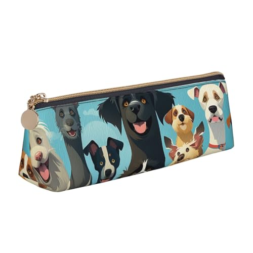 LHDGBNV Leder-Federmäppchen, stilvolles Federmäppchen, schlankes Federmäppchen mit Reißverschluss, eine große Gruppe von Hunden, Kosmetiktasche für Arbeit, Büro von LHDGBNV