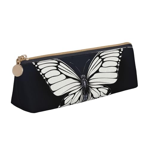 LHDGBNV Leder-Federmäppchen, stilvolles Federmäppchen, schlankes Federmäppchen mit Reißverschluss, eine schwarze und weiße Kosmetiktasche mit Schmetterlingen, für Arbeit, Büro von LHDGBNV