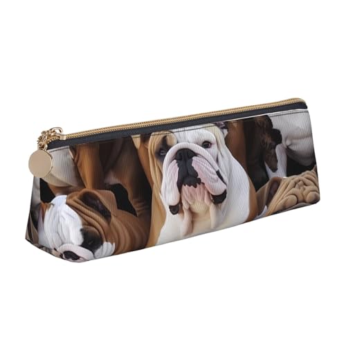 LHDGBNV Leder-Federmäppchen, stilvolles Federmäppchen, schlankes Federmäppchen mit Reißverschluss, englische Bulldogge, Kosmetiktasche für Arbeit, Büro von LHDGBNV