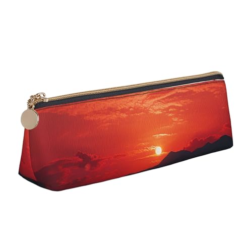 LHDGBNV Leder-Federmäppchen, stilvolles Federmäppchen, schlankes Federmäppchen mit Reißverschluss, feuriger roter Sonnenuntergang, Kosmetiktasche für Arbeit, Büro von LHDGBNV