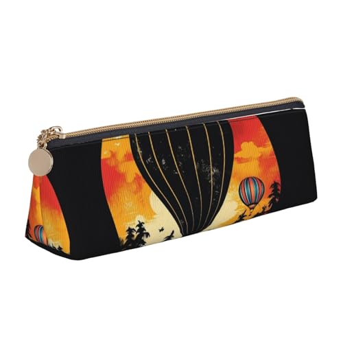 LHDGBNV Leder-Federmäppchen, stilvolles Federmäppchen, schlankes Federmäppchen mit Reißverschluss, fliegender Heißluftballon, Kosmetiktasche für Arbeit, Büro von LHDGBNV