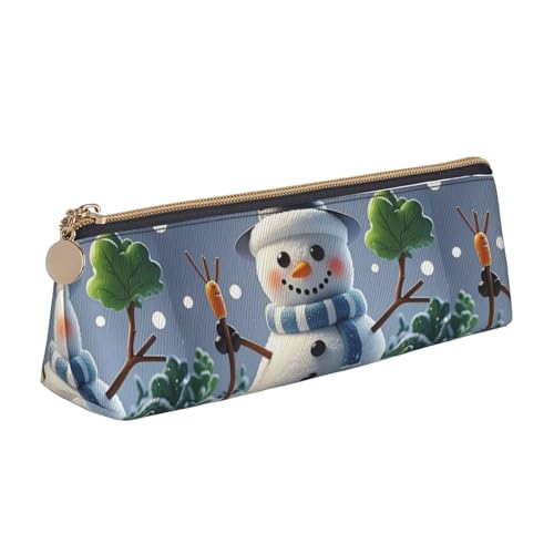 LHDGBNV Leder-Federmäppchen, stilvolles Federmäppchen, schlankes Federmäppchen mit Reißverschluss, fröhlicher Schneemann, Kosmetiktasche für Arbeit, Büro von LHDGBNV