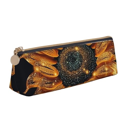LHDGBNV Leder-Federmäppchen, stilvolles Federmäppchen, schlankes Federmäppchen mit Reißverschluss, funkelnde Sonnenblumen, Kosmetiktasche für Arbeit, Büro von LHDGBNV