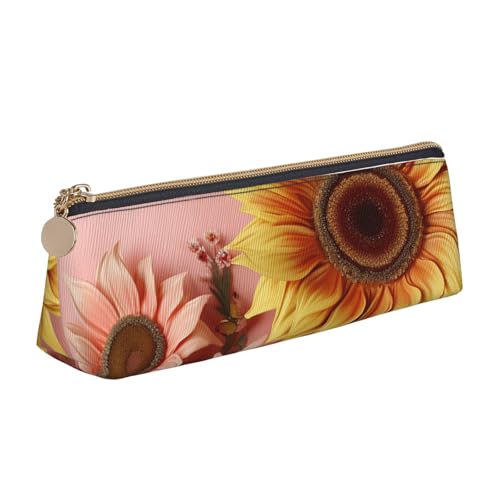 LHDGBNV Leder-Federmäppchen, stilvolles Federmäppchen, schlankes Federmäppchen mit Reißverschluss, große Sonnenblume, Kosmetiktasche für Arbeit, Büro von LHDGBNV