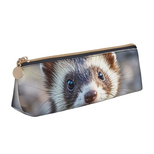 LHDGBNV Leder-Federmäppchen, stilvolles Federmäppchen, schlankes Federmäppchen mit Reißverschluss, haariges Frettchen, Kosmetiktasche, Make-up-Tasche für Arbeit und Büro von LHDGBNV