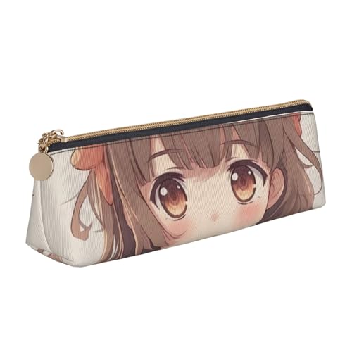 LHDGBNV Leder-Federmäppchen, stilvolles Federmäppchen, schlankes Federmäppchen mit Reißverschluss, japanische Anime-Kosmetiktasche, Make-up-Tasche für Arbeit und Büro von LHDGBNV