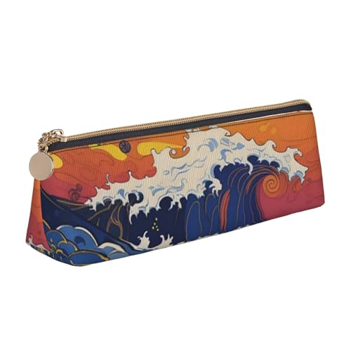 LHDGBNV Leder-Federmäppchen, stilvolles Federmäppchen, schlankes Federmäppchen mit Reißverschluss, lebendiges Meereslandschaft-Muster, Kosmetiktasche für Arbeit, Büro von LHDGBNV