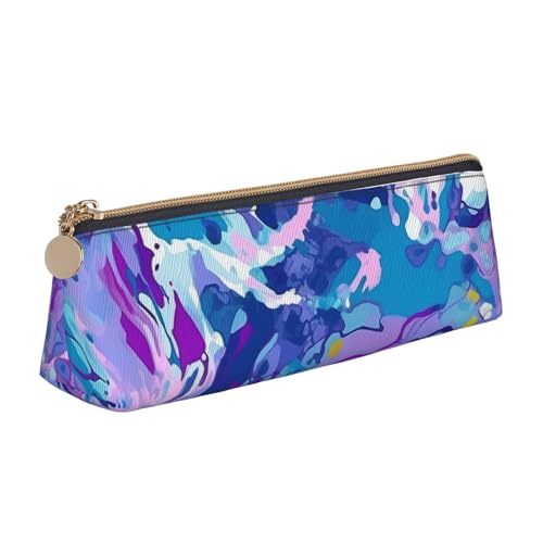 LHDGBNV Leder-Federmäppchen, stilvolles Federmäppchen, schlankes Federmäppchen mit Reißverschluss, lila und blau, gemischte Muster, Kosmetiktasche für Arbeit, Büro von LHDGBNV