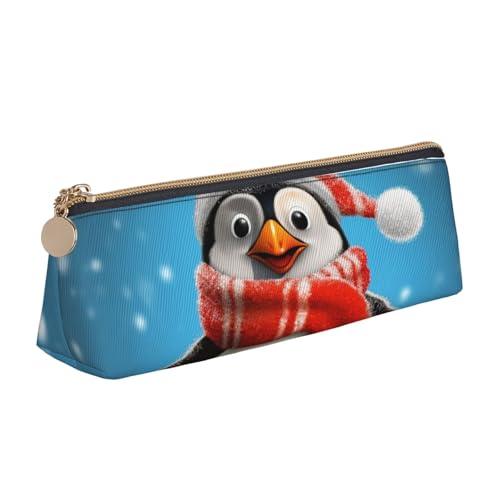 LHDGBNV Leder-Federmäppchen, stilvolles Federmäppchen, schlankes Federmäppchen mit Reißverschluss, lustige Pinguin-Kosmetiktasche für Arbeit, Büro von LHDGBNV