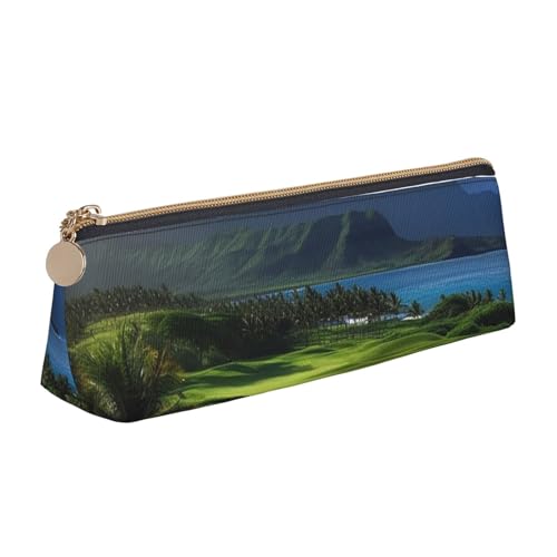 LHDGBNV Leder-Federmäppchen, stilvolles Federmäppchen, schlankes Federmäppchen mit Reißverschluss, malerisches Hawaii-Golf, tropische Kosmetiktasche für Arbeit, Büro von LHDGBNV