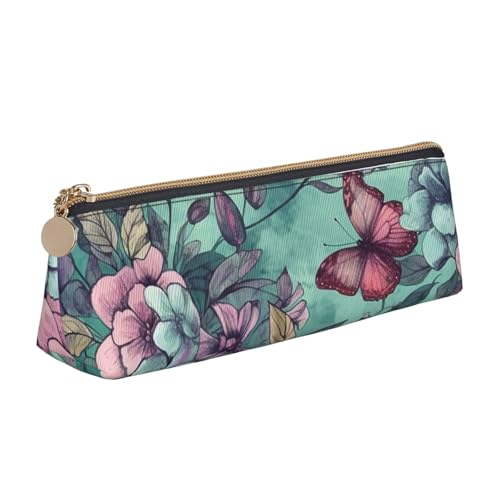 LHDGBNV Leder-Federmäppchen, stilvolles Federmäppchen, schlankes Federmäppchen mit Reißverschluss, mintgrün, Schmetterling, Kosmetiktasche für Arbeit, Büro von LHDGBNV