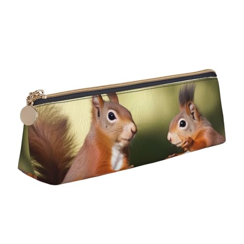 LHDGBNV Leder-Federmäppchen, stilvolles Federmäppchen, schlankes Federmäppchen mit Reißverschluss, niedliche Eichhörnchen, Kosmetiktasche, Make-up-Tasche für Arbeit, Büro von LHDGBNV