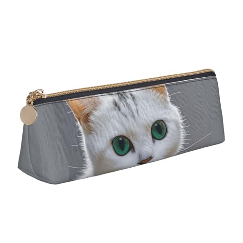 LHDGBNV Leder-Federmäppchen, stilvolles Federmäppchen, schlankes Federmäppchen mit Reißverschluss, niedliche weiße Katze, Kosmetiktasche für Arbeit, Büro von LHDGBNV